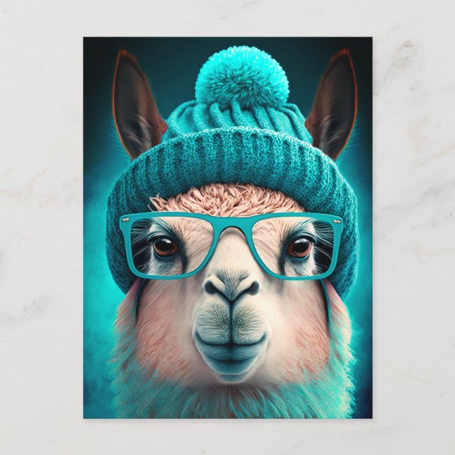 Funny Llama Alpaca Niedlicher Tiere Hats Glasses Postkarte (Vorderseite)