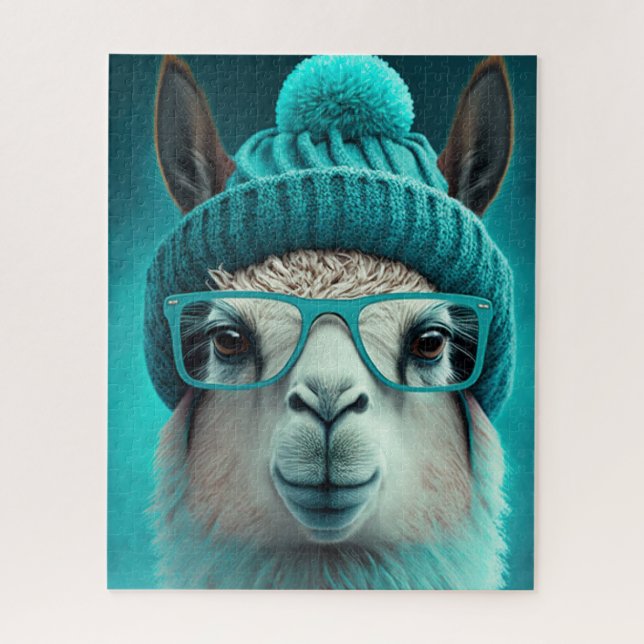 Funny Llama Alpaca Niedlicher Tiere Hats Glasses Puzzle (Vertikal)