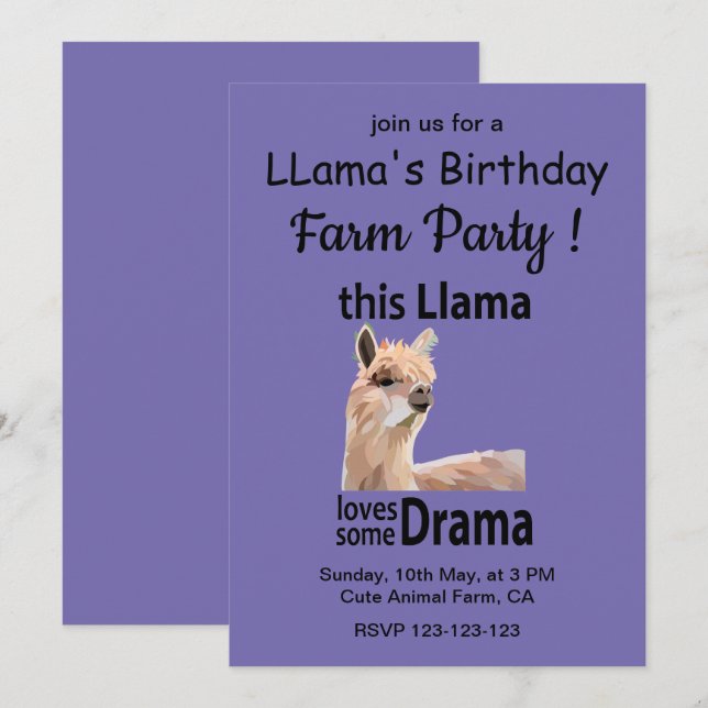 Funny Llama Animal Birthday Farm Party Einladung (Vorne/Hinten)
