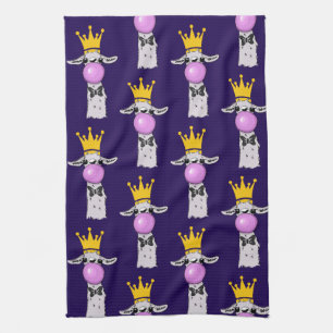 Funny Llama bläst ein rosa Blasen Muster Geschirrtuch