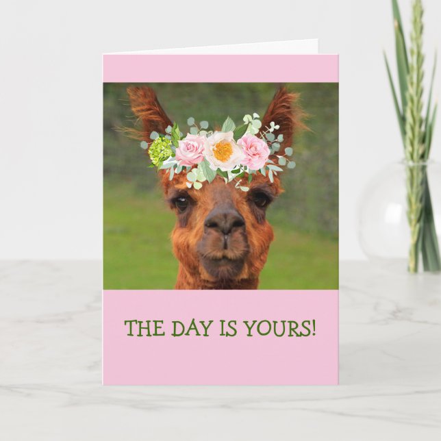 Funny Llama Blume Tiara Crown Geburtstag Karte (Vorderseite)