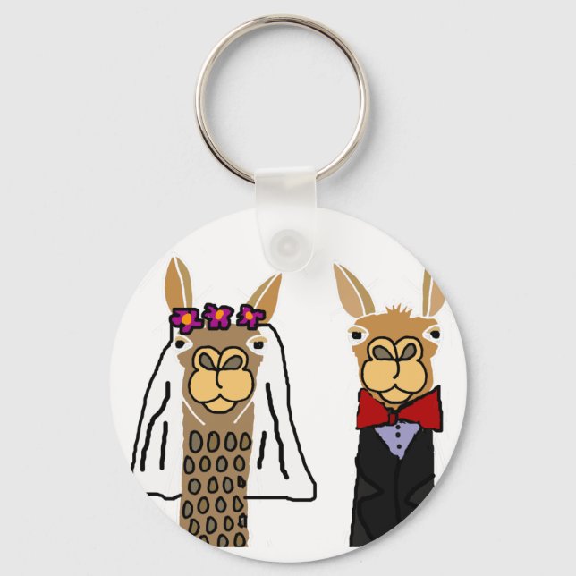 Funny Llama Bride und Groom Wedding Art Schlüsselanhänger (Vorderseite)