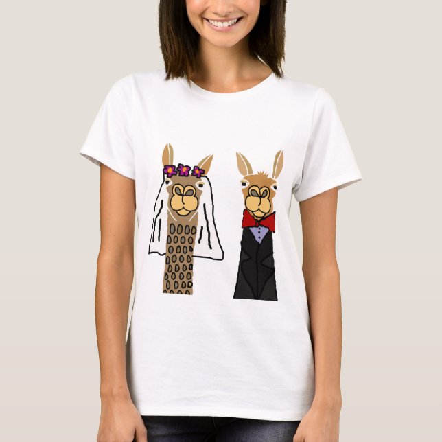 Funny Llama Bride und Groom Wedding Art T-Shirt (Vorderseite)