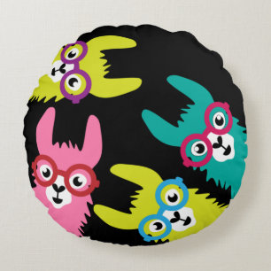Funny Llama Colorful Camelid Rundes Kissen