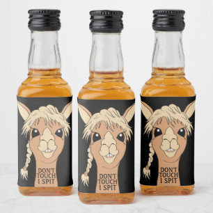 Funny Llama Don't Touch I Spit Alkoholflaschenetikett