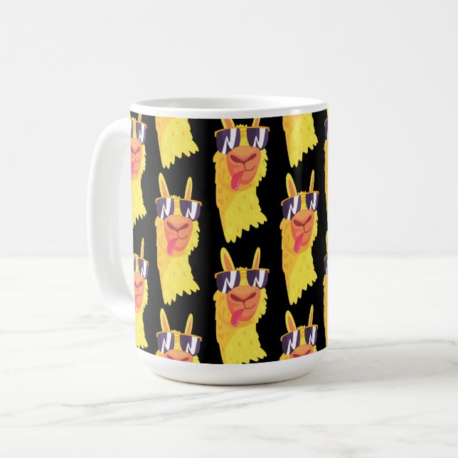 Funny Llama Gesicht mit Brillenmuster Kaffeetasse (Vorderseite Links)