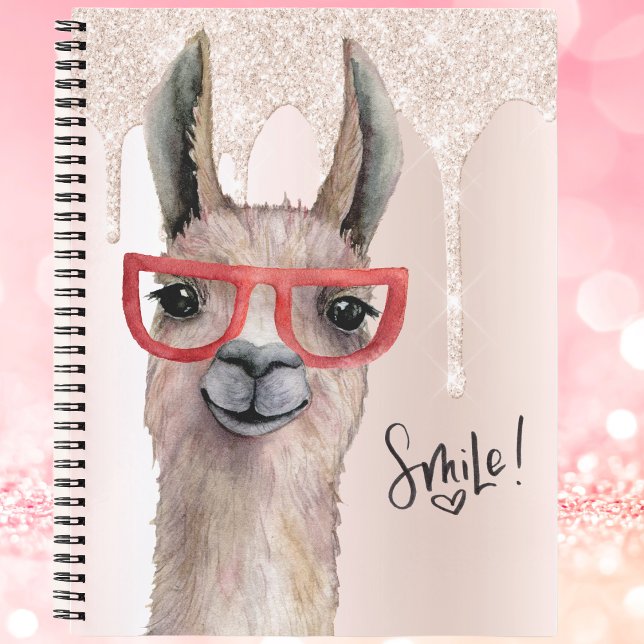 Funny Llama Girly Pink Glitzer Notizbuch (Fun Llama with faux glitter. Perfect for school, home or office. Cute!)