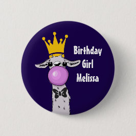 Funny Llama Illustration Birthday Girl Button
