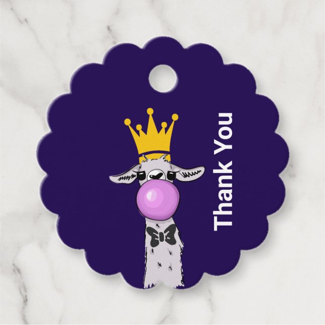 Funny Llama Illustration bläst eine rosa Blase Geschenkanhänger (Vorderseite)