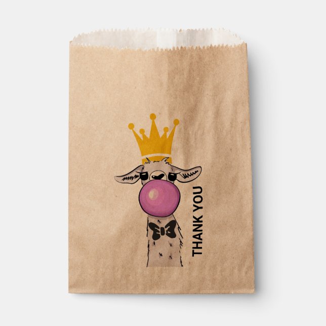 Funny Llama Illustration bläst eine rosa Blase Geschenktütchen (Vorderseite)