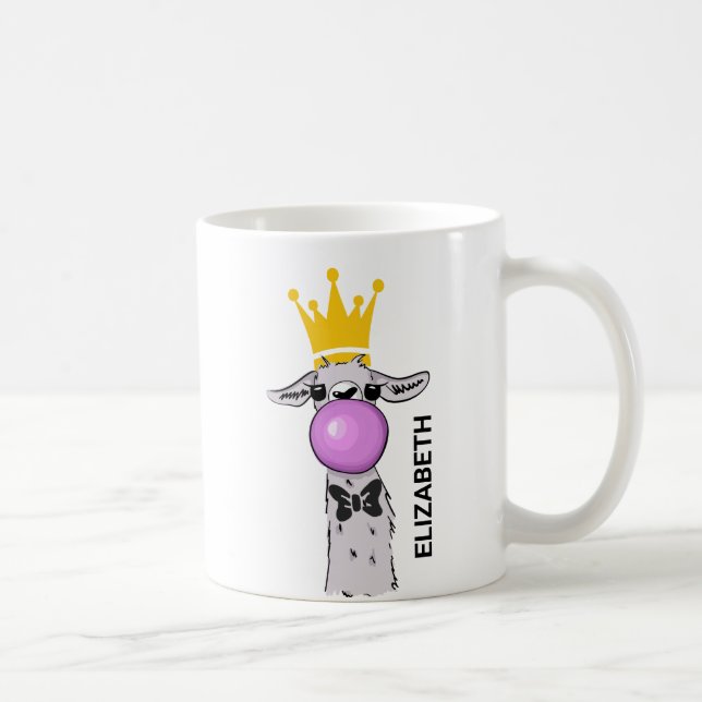 Funny Llama Illustration bläst eine rosa Blase Kaffeetasse (Rechts)