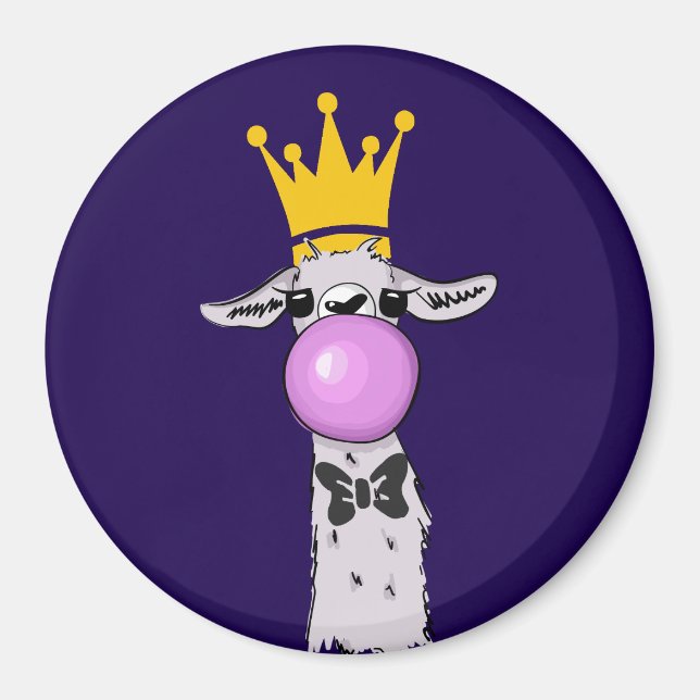 Funny Llama Illustration bläst eine rosa Blase Magnet (Vorne)