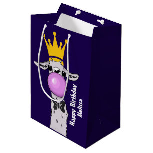 Funny Llama Illustration bläst eine rosa Blase Mittlere Geschenktüte