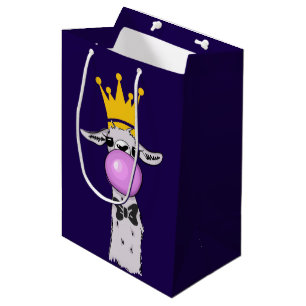 Funny Llama Illustration bläst eine rosa Blase Mittlere Geschenktüte