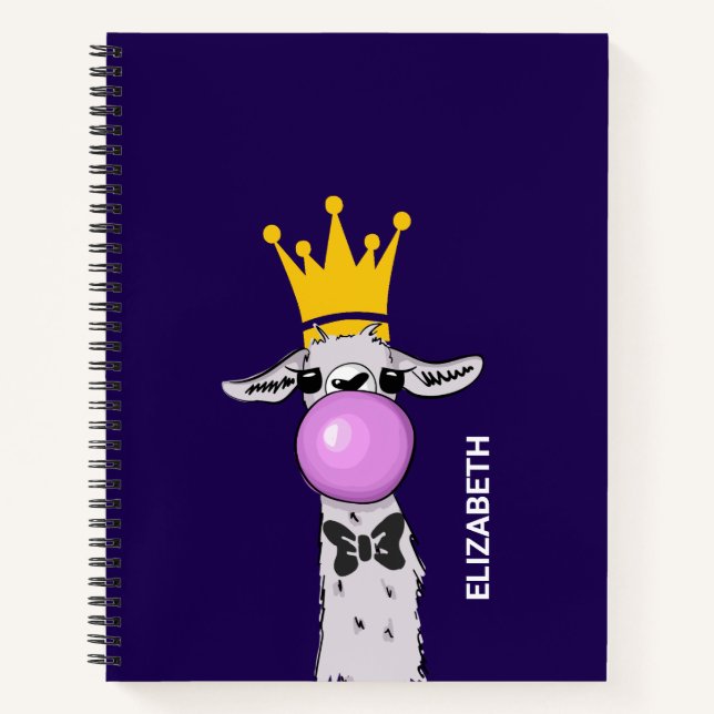 Funny Llama Illustration bläst eine rosa Blase Notizbuch (Vorderseite)