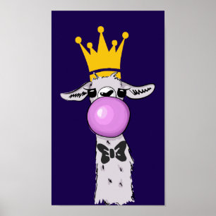 Funny Llama Illustration bläst eine rosa Blase Poster