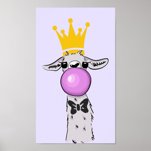 Funny Llama Illustration bläst eine rosa Blase Poster (Vorne)