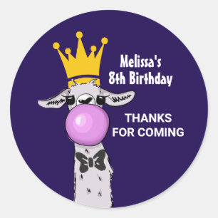 Funny Llama Illustration bläst eine rosa Blase Runder Aufkleber