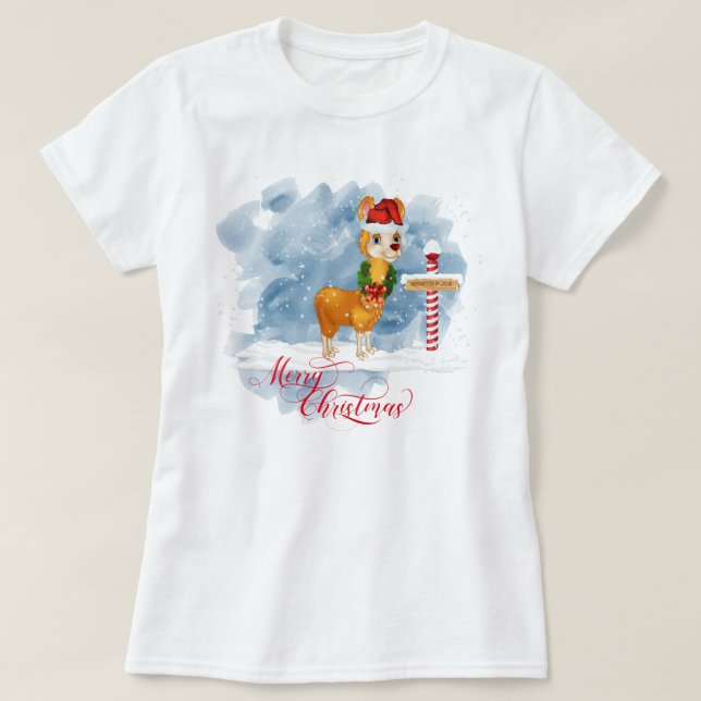 Funny Llama Liebt Weihnachten Nordpol T-Shirt (Design vorne)