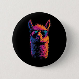 Funny Llama mit den Sungles farbenfroh ohne Drama  Button