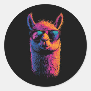 Funny Llama mit den Sungles farbenfroh ohne Drama Runder Aufkleber