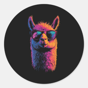 Funny Llama mit den Sungles farbenfroh ohne Drama Runder Aufkleber