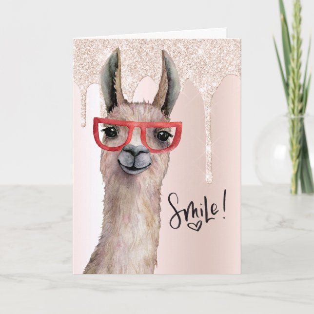 Funny Llama Pink Glitzer Vielen Dank Karte (Vorderseite)