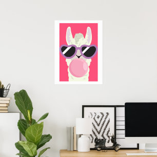 Funny Llama Poster mit Bubblegum für Kinderzimmer
