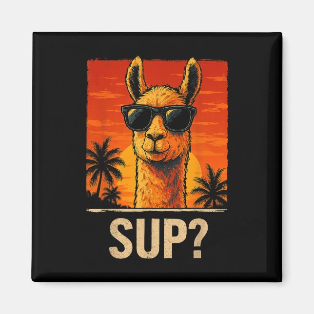 Funny Llama Sup Meme Sunset Beach Coole Animal Men Magnet (Vorne)