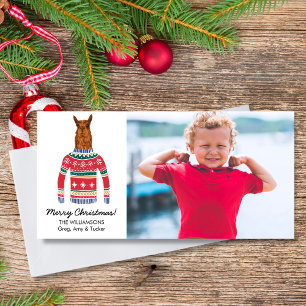 Funny Llama Ugly Christmas Sweater Custom Foto Feiertagskarte