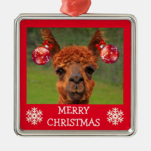 Funny Llama und Weihnachtsbälle Ornament