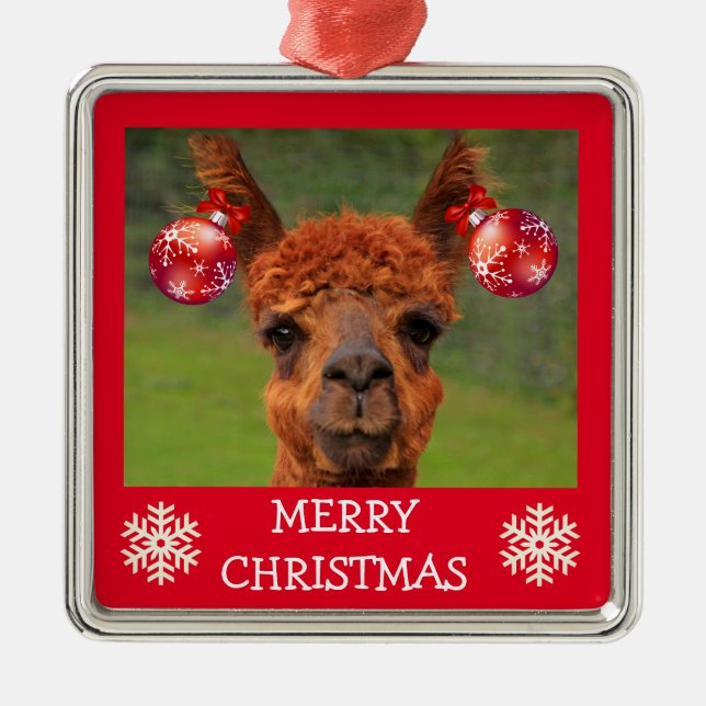 Funny Llama und Weihnachtsbälle Ornament Aus Metall (Vorne)