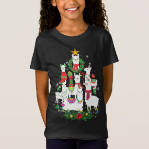 Funny Llama Weihnachtsbaum Alpaca Xmas Lights Holi T-Shirt