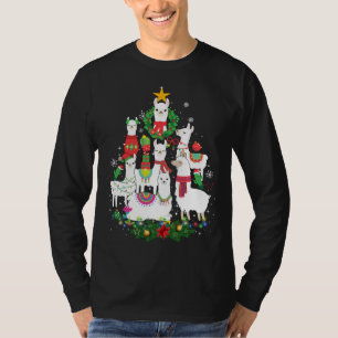 Funny Llama Weihnachtsbaum Alpaca Xmas Lights Holi T-Shirt