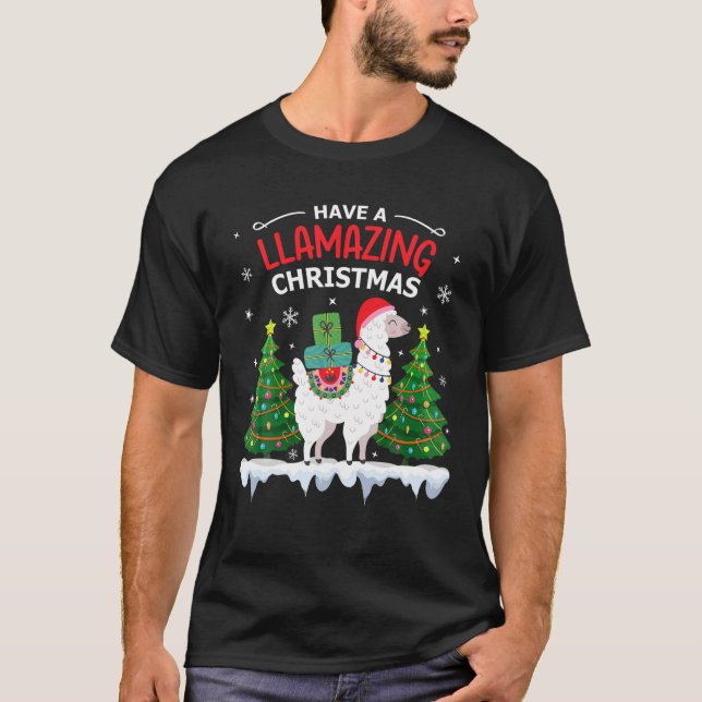 Funny Llama Weihnachtsmannmütze Weihnachten Pajama T-Shirt (Vorderseite)