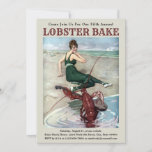 Funny Lobster Bake Einladung Template<br><div class="desc">Diese Hummer-Bake-Einladung enthält einen digital verbesserten Ausdruck eines Vintagen Gemäldes aus dem Jahr 1914,  in dem ein Hummer mit einem Banjo einem Mädchen am Strand serviert wird. Sie können den Text leicht personalisieren und die Hintergrundfarbe mit dieser Vorlage anpassen.</div>