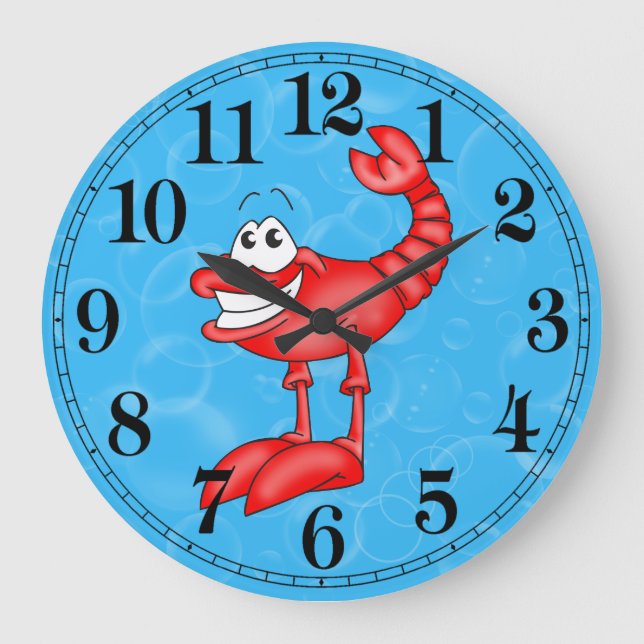 Funny Lobster Fish Wall Clock Große Wanduhr (Vorderseite)