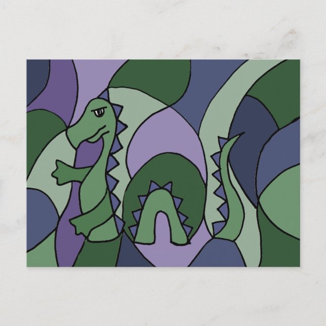 Funny Loch Ness Monster Abstrakte Kunst Postkarte (Vorderseite)