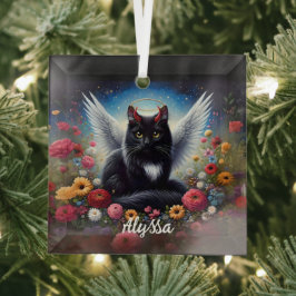 Funny Long Hairs Black Demon and Angel Cat Ornament Aus Glas