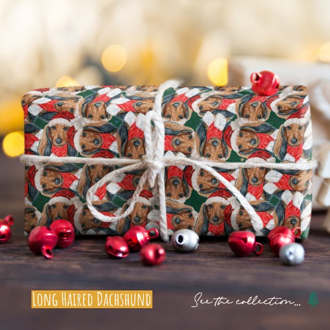 Funny Long Hairs Dackel Weihnachtsmuster Geschenkpapier (Von Creator hochgeladen)
