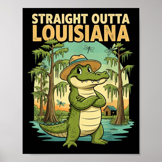 Funny Louisiana Alligator Retro Wildlife Travel Ba Poster (Vorne)