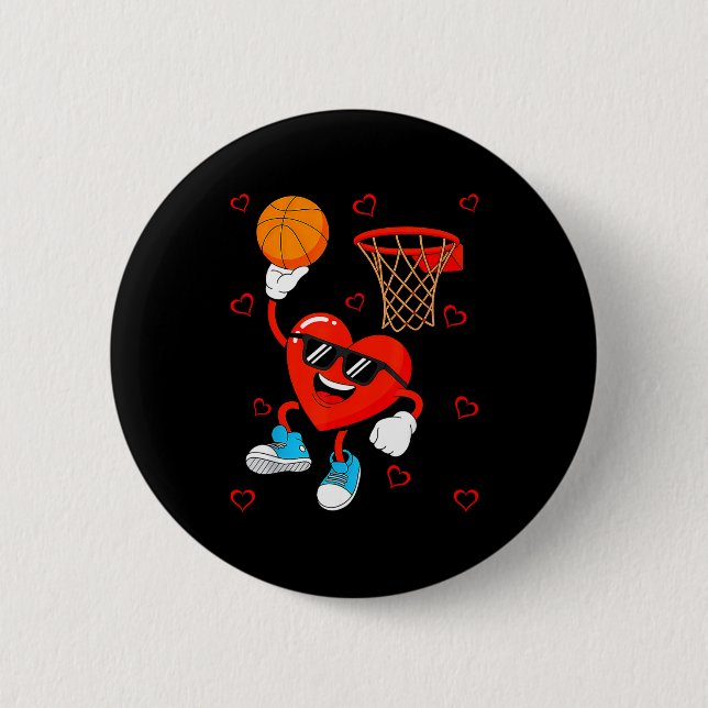 Funny Love Basketball Heart Shape Happy Valentine' Button (Vorderseite)