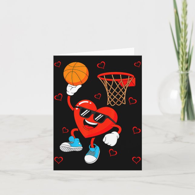 Funny Love Basketball Heart Shape Happy Valentine' Karte (Vorderseite)
