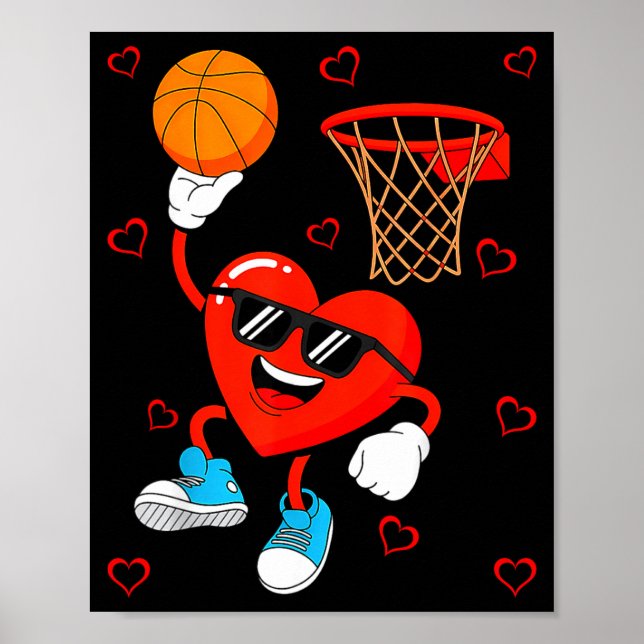 Funny Love Basketball Heart Shape Happy Valentine' Poster (Vorne)