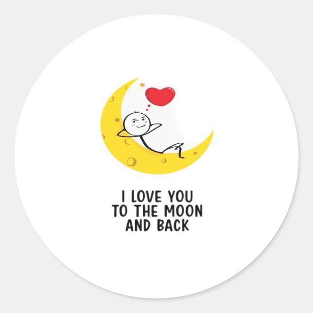 Funny Love You To The Moon And Back Stick Figure P Runder Aufkleber (Vorderseite)