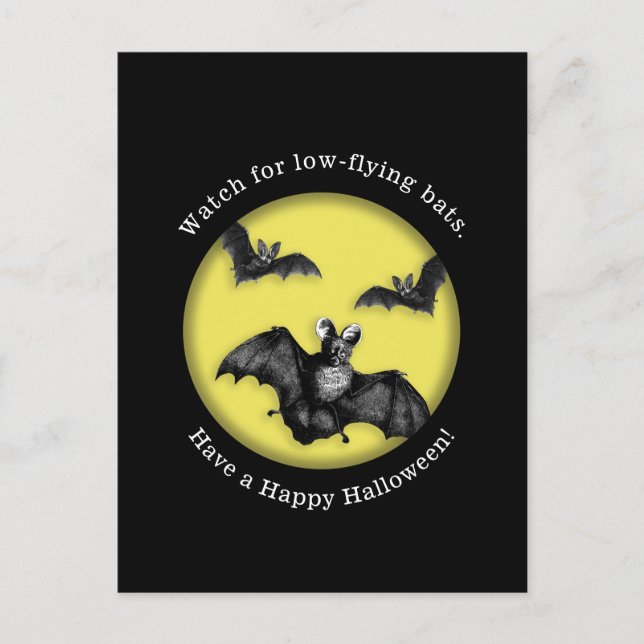 Funny Low Flying Bats Happy Halloween Postkarte (Vorderseite)