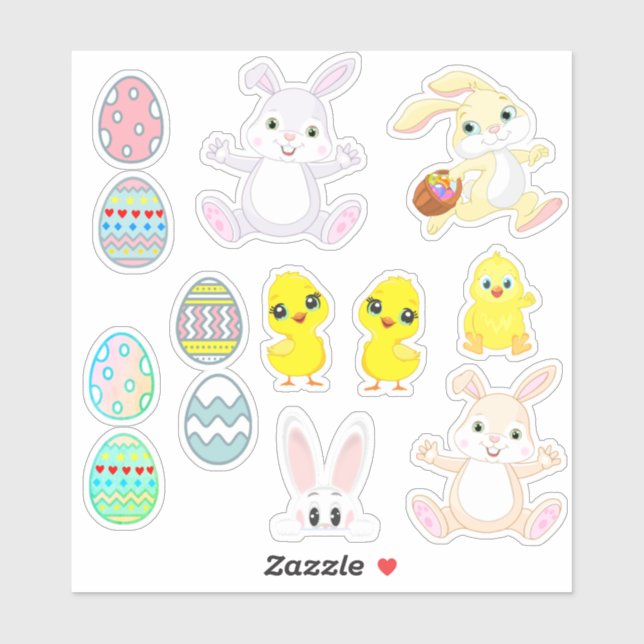 Funny Lucky Bunnies, Chicks & Ostereier Sticker (Blatt)