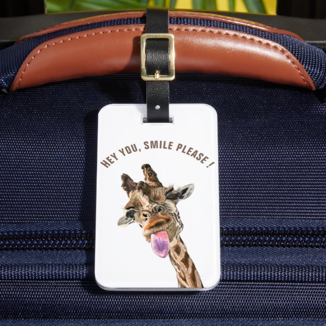 Funny Luggage Tag Playful Giraffe - Custom Text Gepäckanhänger (Vorderseite Insitu 2)