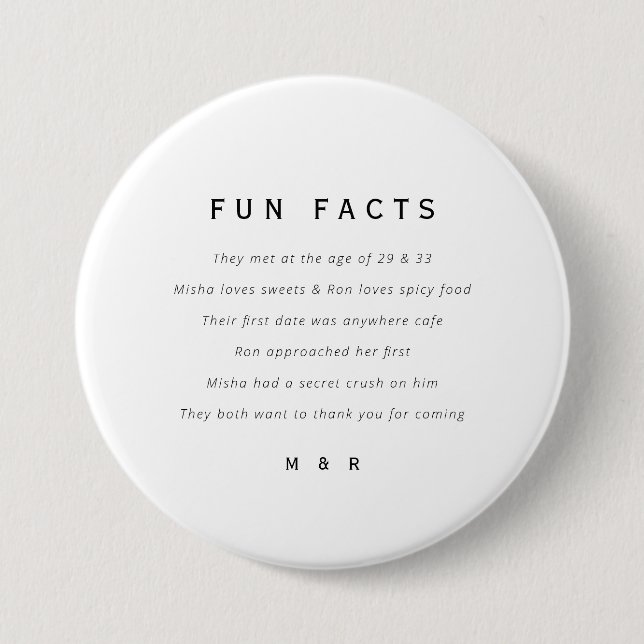 Funny, lustige Fakten minimalistische Hochzeit Button (Vorderseite)