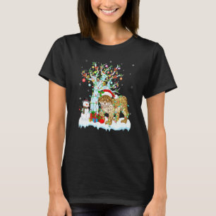 Funny Lynx Xmas Tree Lighting Weihnachtsmannmütze  T-Shirt